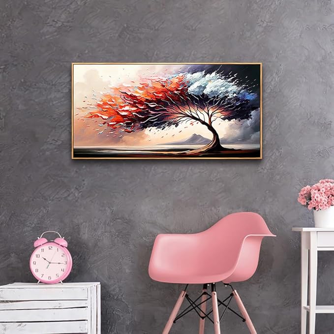 MHARTK66 Abstract Tree Landscape Wall Paintings Wood Framed Wall Art For Living Room Canvas Wall Decor For Bedroom Office Decorations Prints Pictures Artwork Ready To Hang Hotel Room Wall Decor