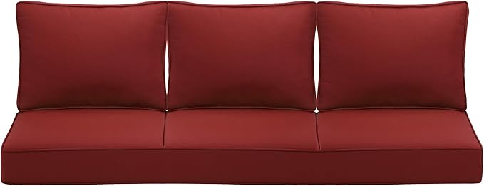 Outdoor Deep Seating Cushion Set, 24" x 24", Waterproof & Fade Resistant Patio Furniture Cushions with Handle, Deep Seat and Back Cushion for Chair and Sofa (3, Red)