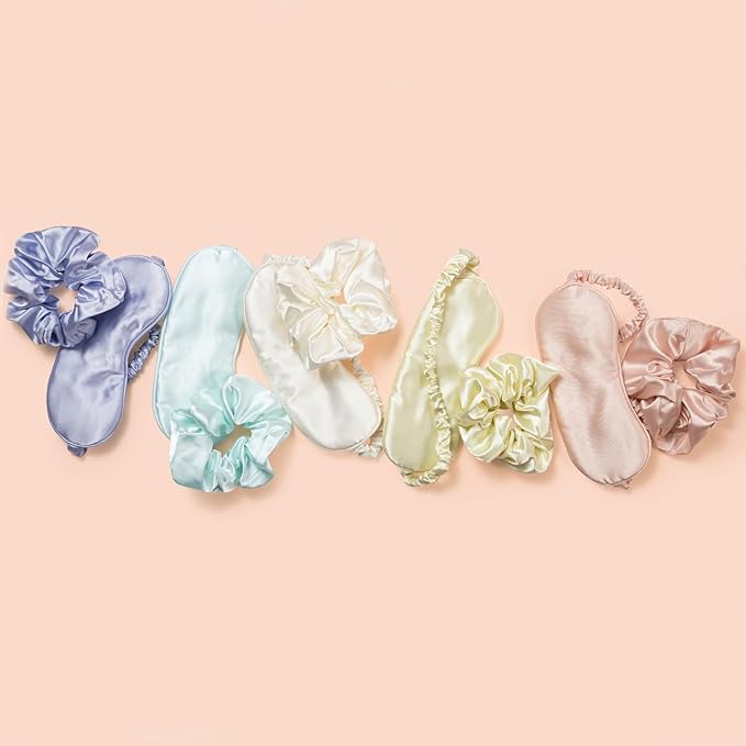 Vegan Silk Sleep Set, Vegan Silk Pillowcase with Large Scrunchie and Eye Mask for Hair and Skin, Self Care Essential Satin Night Routine Kit (Blush Color)
