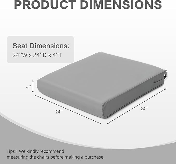 BPS 24x24 Inch Deep Seat Outdoor Cushion, Gray Fade-Resistant and Water-Resistant Patio Chair Cushion for Wicker Chairs, Sofas, Love Seats