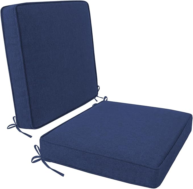 Outdoor Chair Cushion 18 x 18 x 3 Inch, Waterproof & 3-Year Fade Resistant Patio Furniture Cushions, Removable Cover and Adjustable Ties for Garden Sofa Couch (Blue)