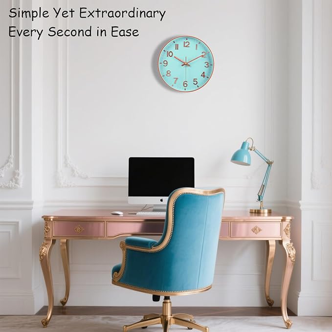 Modern Wall Clock, 10 Inch Digital Wall Clocks Battery Operated, Round Non Ticking Silent Analog Clock for Bedroom Living Room Kitchen Office Gym Classroom Decor, Blue Battery Clock