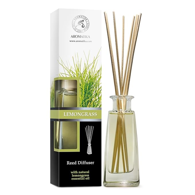 Lemongrass Diffuser w/Lemongrass Oil 3.4 Fl Oz - Scented Reed Diffuser - 0% Alcohol - Diffuser Gift Set - Best for Aromatherapy - Room Air Fresheners - Lemongrass Essential Oil Diffuser