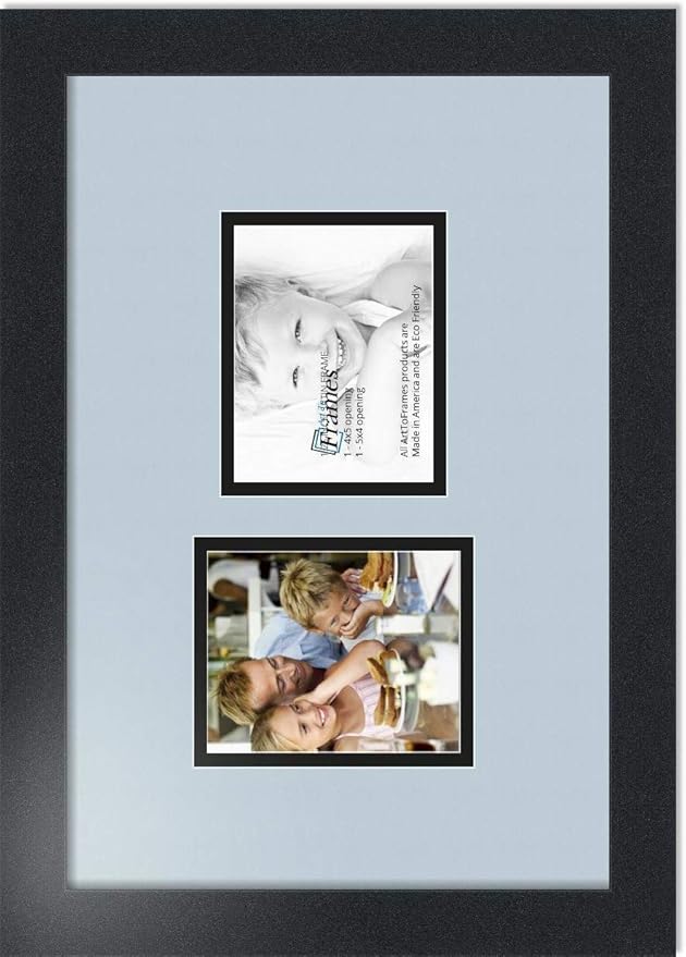 ArtToFrames Collage Photo Frame Double Mat with 2 - 4x5 Openings and Satin Black Frame
