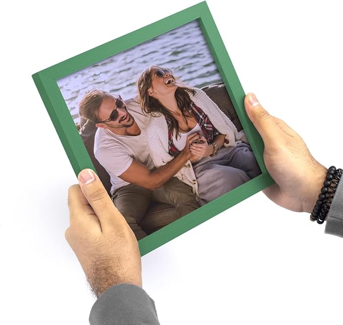 Renditions Gallery Set of 9, 8X10 Custom Photo Prints with Real Wood Picture Frames. Create Personalized Photos with Peel & Stick Photo Frames. Green Frame