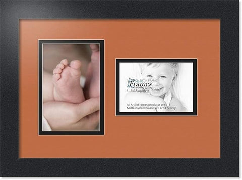 ArtToFrames Collage Photo Frame Double Mat with 1 - 3.5x5^ 4x6 Openings and Satin Black Frame