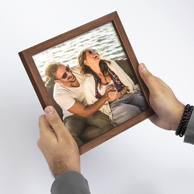 Renditions Gallery Set of 4, 11X14 Custom Photo Prints with Real Wood Picture Frames. Create Personalized Photos with Peel & Stick Photo Frames. Brown Frame