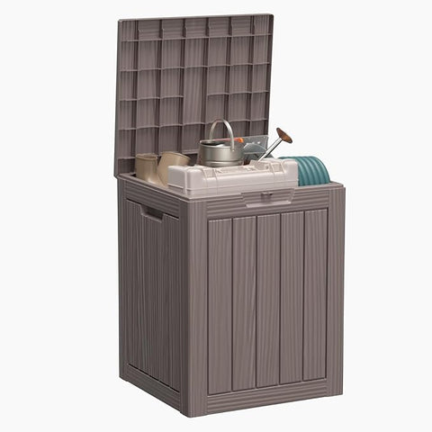 28 Gallon Deck Box,Resin Outdoor Storage Box with Lockable for Patio Furniture, Pool Accessories, Garden Tools Waterproof Outside Storage Box, (Grey)