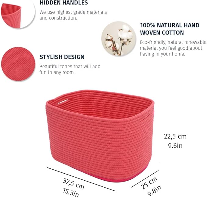OrganiHaus Coral Basket for Shelves, Decorative Cloth for Organizing, Cotton Rope Storage Basket for Toys, Small Woven Baskets for Storage