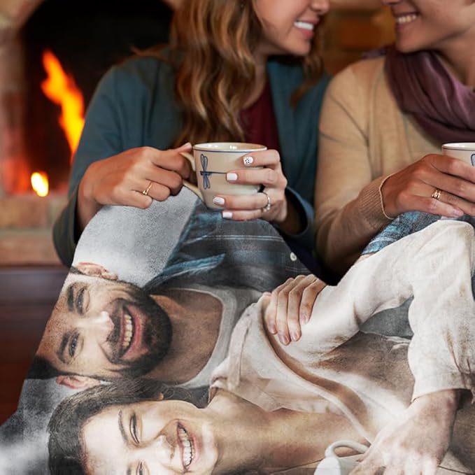 Custom Sherpa Fleece Blanket with Photos & Text - Soft, Warm & Fuzzy Personalized Couples Gifts for Boyfriend & Girlfriend - Customized Picture Blanket for Birthday, Anniversary & Christmas