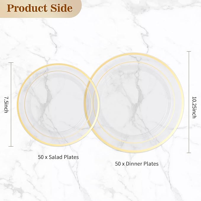 100PCS Clear Plastic Plate, Disposable Party Plates with 50 Dinner and 50 Dessert Plates, Plastic Plate for Party, Wedding and Birthday