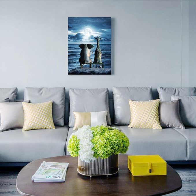 Canvas Wall Art For Bedroom Wall Decor For Living Room Modern Family Bathroom Canvas Art Animal Elephant Abstract Pictures Blue Ocean Wall Artwork Office Wall Painting Ready To Hang Home Decorations