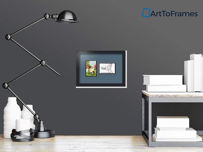 ArtToFrames Collage Photo Frame Double Mat with 2-4x6 Openings with Satin Black Frame and Dutch Blue mat.