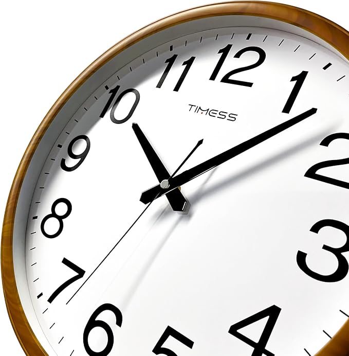 Wall Clock, Classic Wood Style Finish, 18 Inch Non-Ticking Silent Battery Operated Analog Clock, Ideal Retro Decor for Home, Bedroom, Living Room, Kitchen, Bathroom, Office(Wood Yellow)