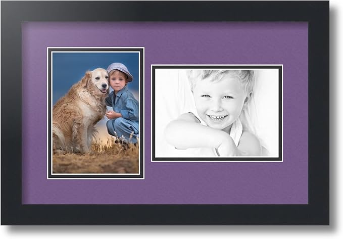 ArtToFrames Collage Photo Frame Double Mat with 2 - 5x7 Openings and Satin Black Frame