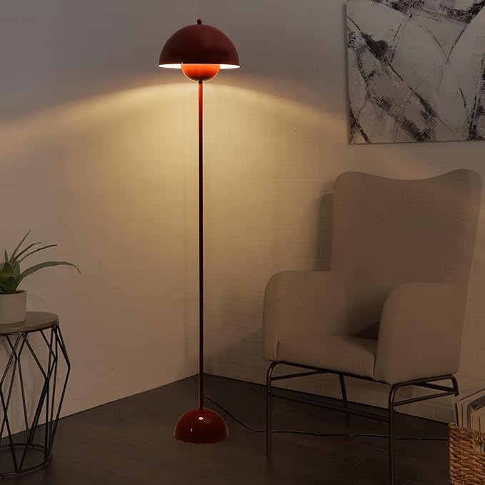 COSYLUX Modern Floor Lamp for Living Room, Industrial Tall Standing Lamp for Bedroom, Metal Shade Reflecting Light Reading Floor Lamp for Office, Nursery Room, Corner(Dark Red)
