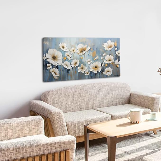Blooming White Flowers Plants Wall Art Decor Artwork for Bedroom (30x60 Inches)