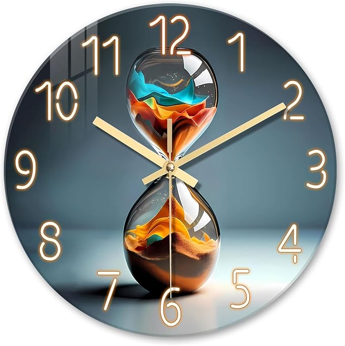 XNM 14 Inch Kitchen Wall Clocks Battery Operated Silent Wall Clock Non Ticking Sand Glass Modern Sand Clock