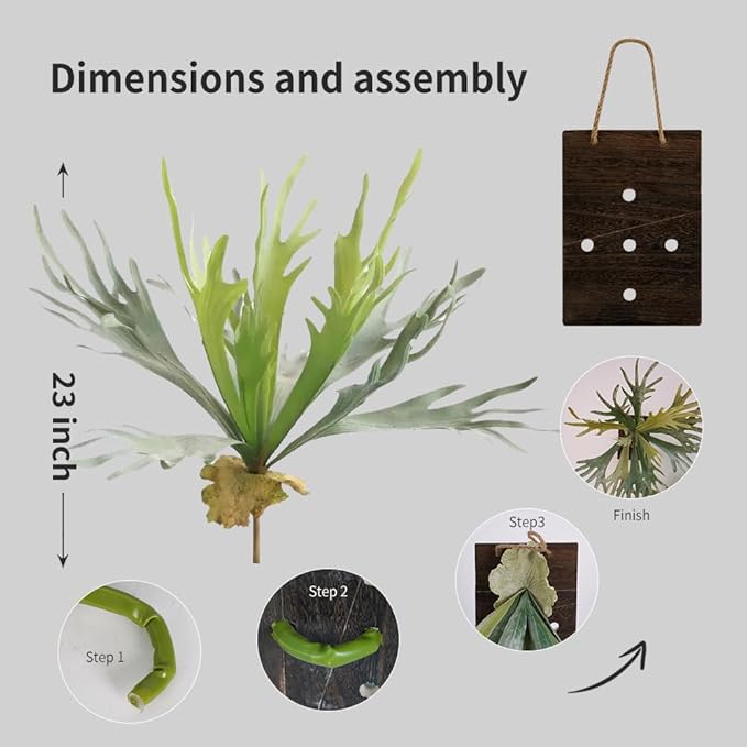 Melorca&Guilla Artificial Plants Artificial Succulent Plants,2PCS 35" Diam Large Fake Staghorn Ferns,Artificial Staghorn Fern Artificial Ferns Hanging Plants for Shop Garden Office Home Décor
