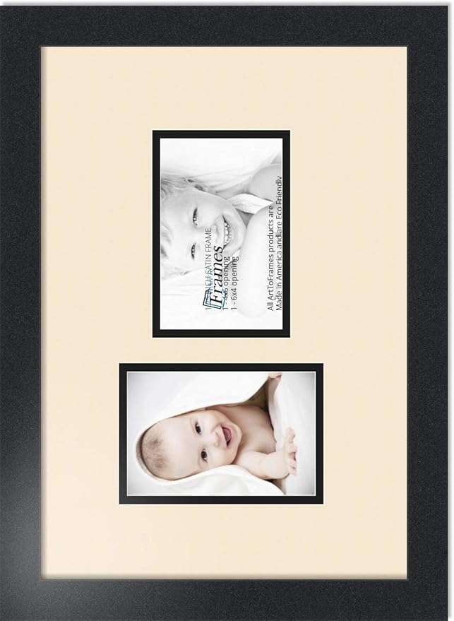 ArtToFrames Double-Multimat-102-825/89-FRBW26079 Collage Photo Frame Double Mat with 2-4x6 Openings and Satin Black Frame