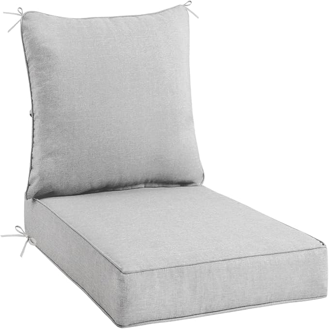 Sundale Outdoor Olefin Deep Seat Cushion, Patio Chair Cushion and Pillow, Water-Resistant Sectional Sofa Pad with Straps Light Gray, 23 x 26 x 4 Inches