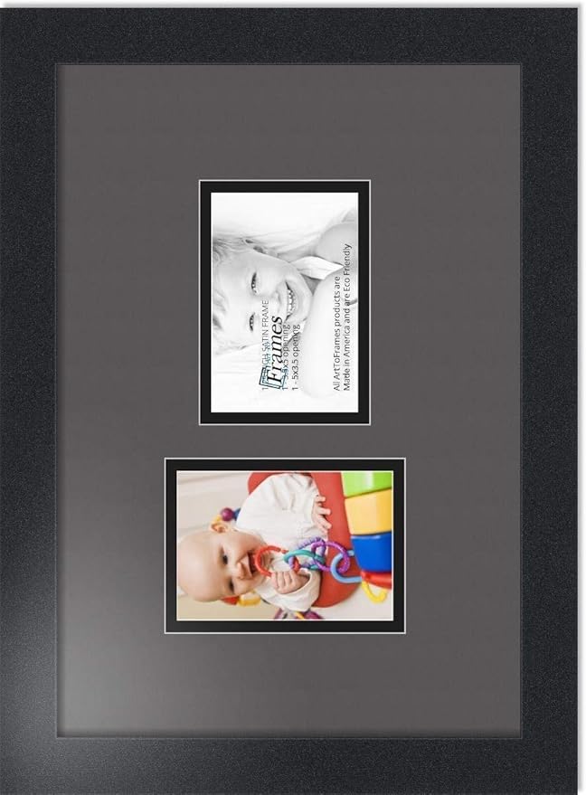ArtToFrames Collage Photo Frame Double Mat with 2 - 3.5x5 Openings and Satin Black Frame