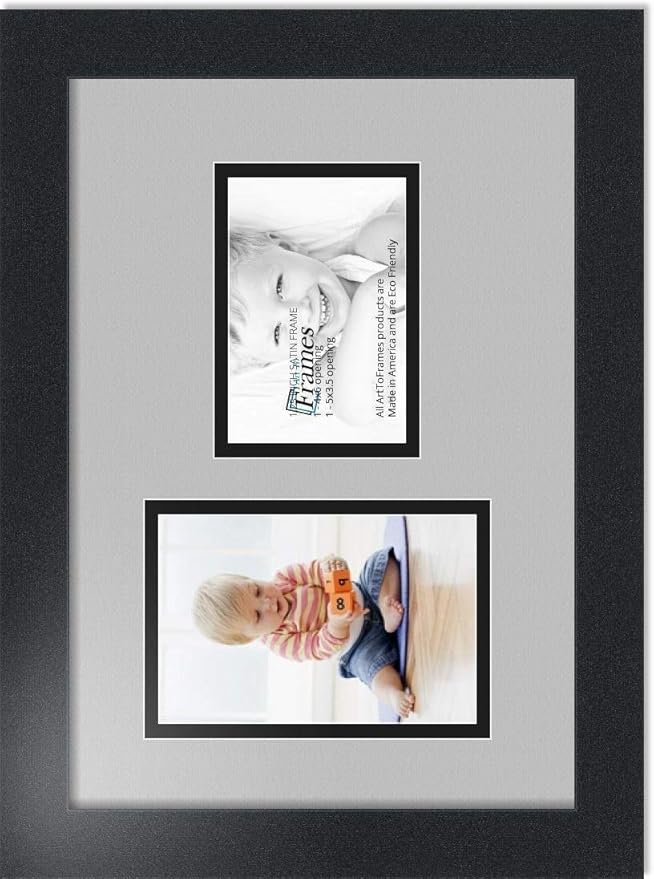 ArtToFrames Collage Photo Frame Double Mat with 1 - 3.5x5^ 4x6 Openings and Satin Black Frame