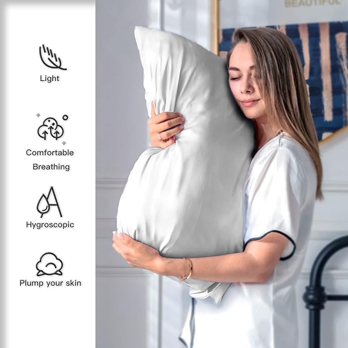 Silk Pillowcase for Hair and Skin,Soft,Breathable and Sliky 100% Standard Size Pillow Cases Set of 2,Both Sides Natural Mulberry Silk Pillowcases with Hidden Zipper(Standard Size 20"X 26",2pcs)