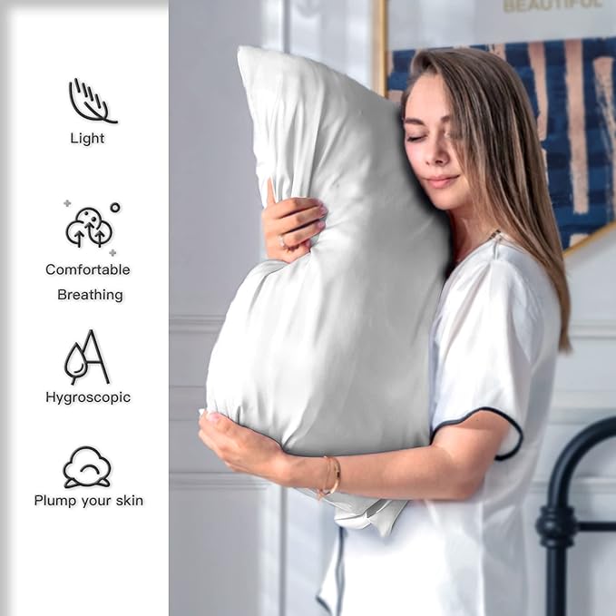 Silk Pillowcase for Hair and Skin,Soft,Breathable and Sliky 100% Silk Pillowcases King Set of 2,Both Sides Natural Mulberry Silk Pillow Cases with Hidden Zipper(King Size 20"X 36",2pcs)