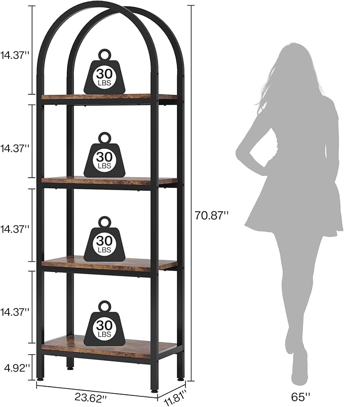 Tribesigns 4-Tier Open Bookshelf Set of 2, 70.8" Wood Bookcase Storage Shelves with Metal Frame, Freestanding Display Rack Tall Shelving Unit for Office, Bedroom, Living Room (Rustic Brown, 2PCS)