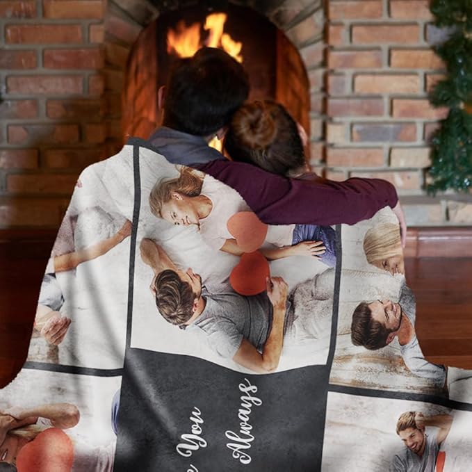 Custom Sherpa Fleece Blanket with Photos, Text, Soft, Warm, Fuzzy - Personalized Couples Gifts for Boyfriend, Girlfriend - Customized Picture Blanket for Birthday, Anniversary, Christmas