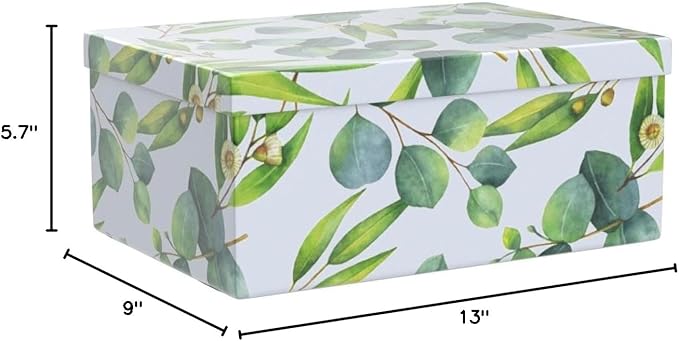 Soul & Lane Decorative Cardboard Storage Boxes with Lids for Home Decor and Organization, Set of 3 Large Keepsake Boxes for Memories & Gifts, Nesting Floral Photo Storage Containers, Sprigs Of Green