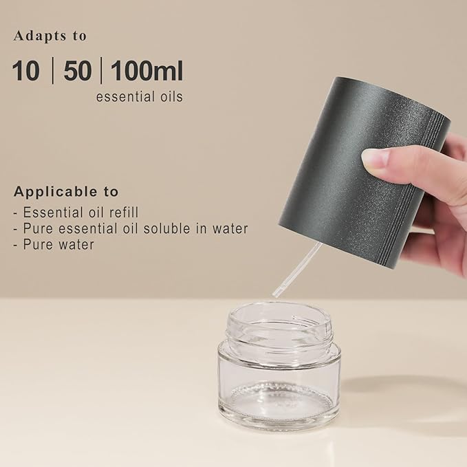 Essential Oil Diffuser, Waterless Scent Diffusers for Home, 100ml Capacity Atomizing Humidifier, Rechargeable Air Freshener Machine with 7-Color Ambient Light for Car Office (Grey)