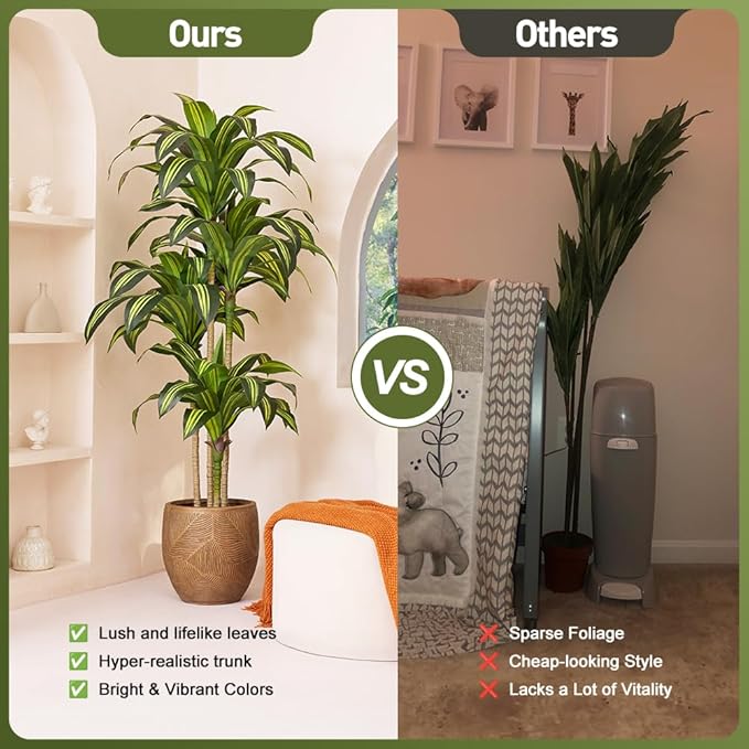 Artificial Dracaena Tree 6FT - Tall Faux Floor Plant with UV-Resistant,Artificial Plants with Lifelike Leaves,Potted Fake Trees for Home, Living Room,Indoor & Outdoor Decor,VN123(Yellow)