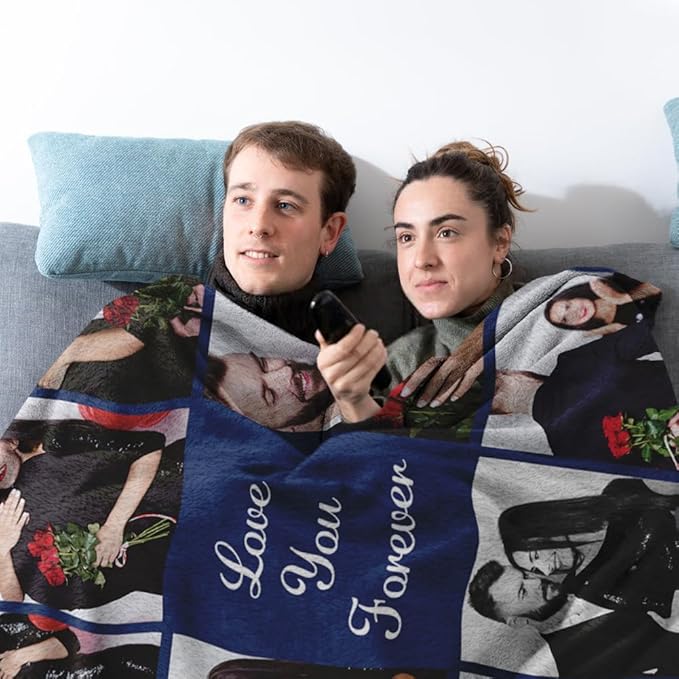 Sherpa Fleece Custom Photo Blanket - Soft, Warm, Fuzzy - Personalized Couples Gifts for Boyfriend, Girlfriend - Customized Picture Blanket for Birthday, Christmas