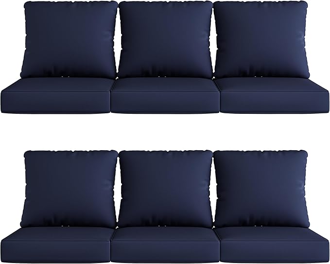 UIXE 24.5" Deep Seat Outdoor Cushion Set with Back Pillows, Patio Furniture Cushions, Sectional Sofa Bistro Chair Cushion - Navy, Set of 6
