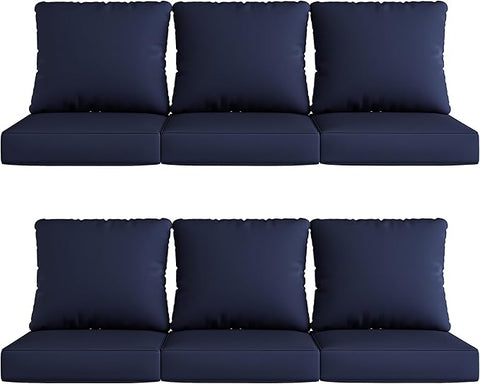 UIXE 24.5" Deep Seat Outdoor Cushion Set with Back Pillows, Patio Furniture Cushions, Sectional Sofa Bistro Chair Cushion - Navy, Set of 6