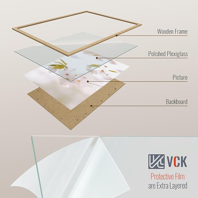 VCK 16x20 Picture Frame Set of 4 - Oak, Gallery-Quality Wood Poster Frames, 1.1-Inch Wide Border, Polished Plexiglass, Vertical or Horizontal Wall Display for Photo/Art/Prints, Natural Oak