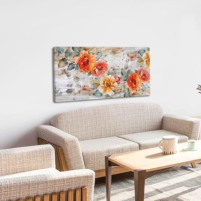 Blooming Red Flowers Plants Wall Art Decor Artwork for Bedroom (30x60 Inches)