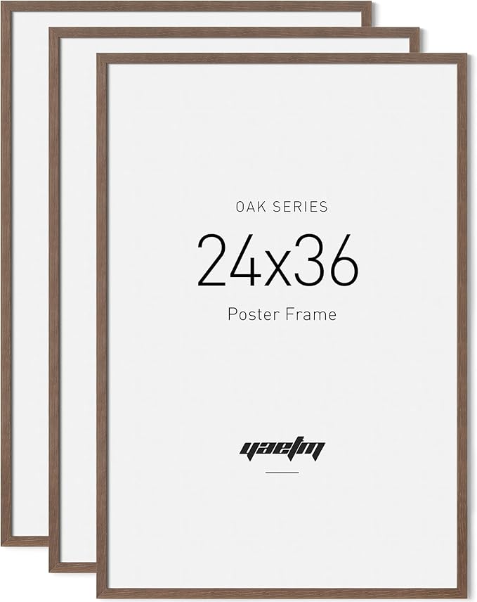 Yaetm Minimalist 24x36 Poster Frame – Solid Walnut Wood Frame 24 x 36 for Picture & Art Print, Lightweight, Horizontal and Vertical Wall Hanging for Photo Gallery (3 Pack, Walnut)