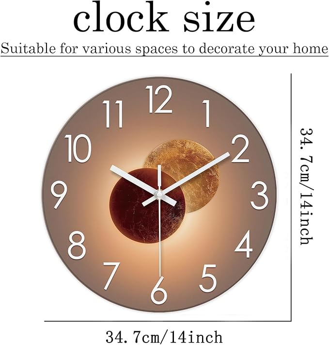 XNM Analog 14 Inch Kitchen Clocks Wall Battery Operated Analog Clock for Wall Silent Wall Clock Non Ticking