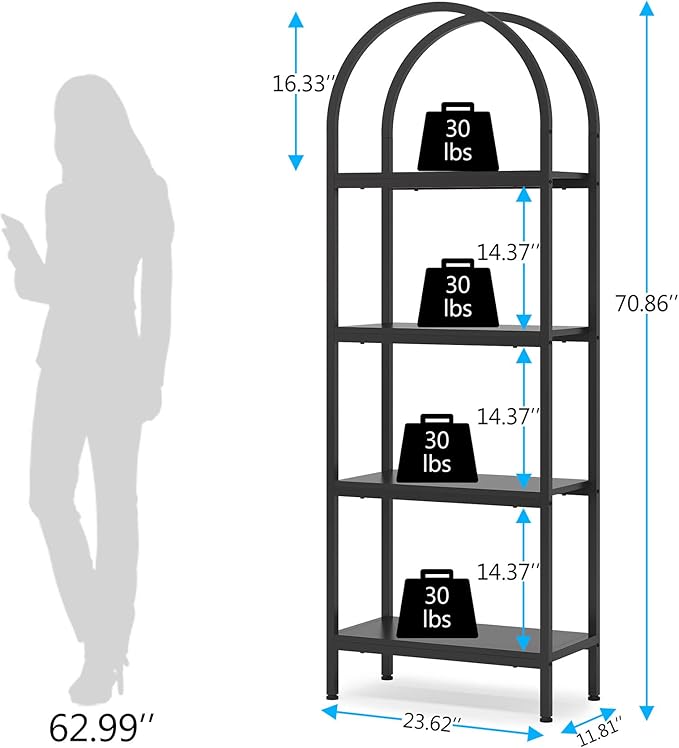 Tribesigns 4-Tier Open Bookshelf Set of 2, 70.8" Industrial Wood Bookcase with Metal Frame, Freestanding Display Rack Tall Shelving Unit for Office, Bedroom (Black, 2PCS)