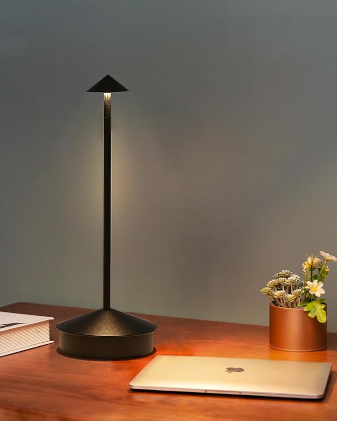 Cordless Table Lamp, 6000mAh Rechargeable Table Lamps, Portable Touch LED Lamp, 3 Color Stepless Dimming Battery Powered Bedside Table Lamps for Restaurant/Patio/Outdoor- Black (1 Pcs Black)