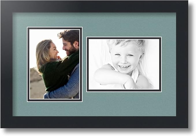 ArtToFrames Double-Multimat-106-818/89-FRBW26079 Collage Photo Frame Double Mat with 2-5x7 Openings and Satin Black Frame