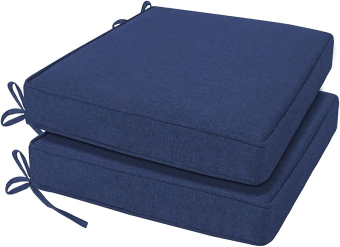 Outdoor Chair Cushion 18 x 18 x 3 Inch, Waterproof & 3-Year Fade Resistant Patio Furniture Cushions, Removable Cover and Adjustable Ties for Garden Sofa Couch (Blue)