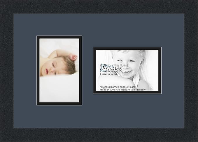 ArtToFrames Collage Photo Frame Double Mat with 2 - 4x6 Openings and Satin Black Frame