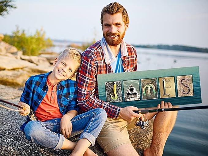 Personalized Fishing Name Alphabet Art - Perfect for The Man cave, Office, or Boy's Room. (Block Mount - 6.5 x 18)