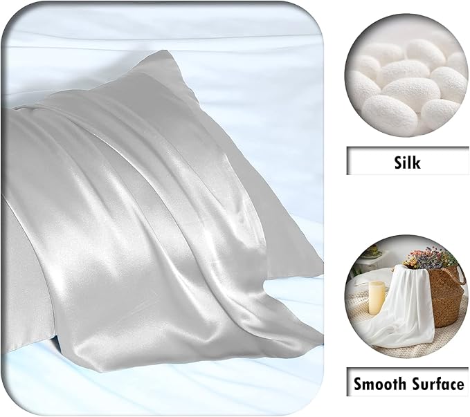 Silk Pillowcase for Hair and Skin,Soft,Breathable and Sliky 100% Silk Pillowcases King Set of 2,Both Sides Natural Mulberry Silk Pillow Cases with Hidden Zipper(King Size 20"X 36",2pcs)