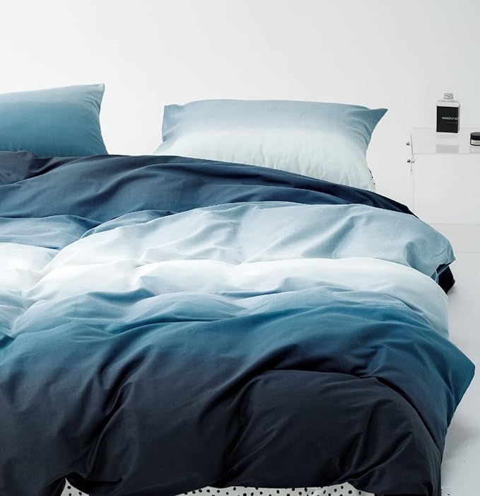 Luxlovery Blue White Comforter Set Queen Gradient Blue Bedding Set Navy Blue Quilts Bedding Set Soft Lake Blue Navy Blue Queen Size Comforter Set