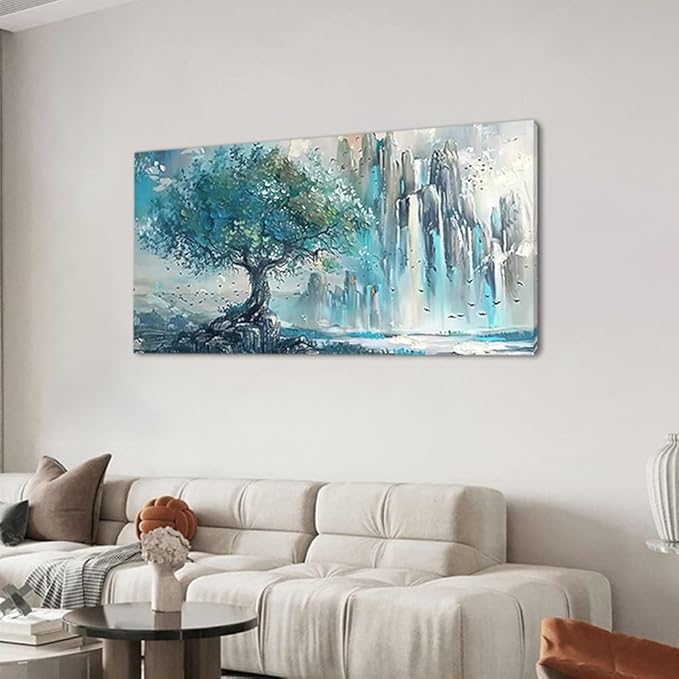 Turquoise Mountains and Tree Wall Art Decor Artwork for Bedroom (30x60 Inches)
